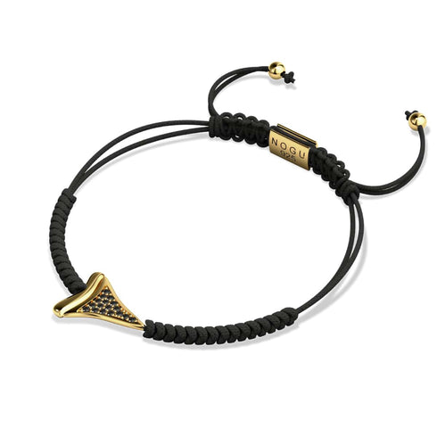 Schwarzes Makramee-Armband mit Haifischzahn von Lauren Howe | 925er Sterlinggold Vermeil | Schwarzer Kristall